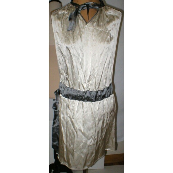 Womens 2 NWT New Italy Designer Merci Silk Dress 38 IT Belt Sleeveless Tan Gray